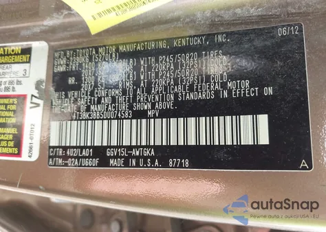 2013 Toyota Venza Xle V6 from USA, damaged, VIN 4T3BK3BB5DU074583